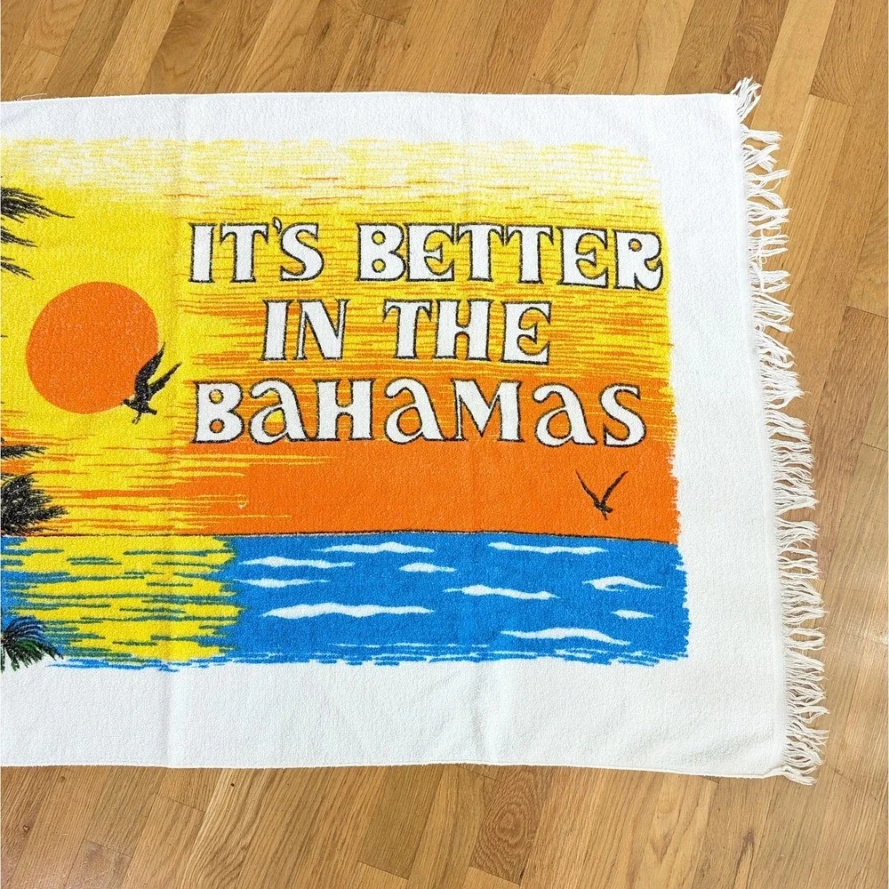 Vintage It's Better In The Bahamas Beach Towel w/ Fringe Cannon Graphic Souvenir